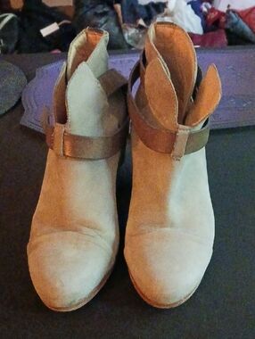 rag & bone tan suede ankle booties with wrap strap